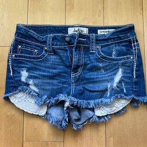 Daytrip Denim Shorts - Capricorn High Rise with lace pockets - Size 27 - Women
